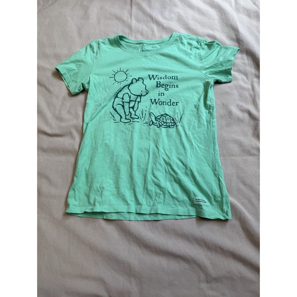 Life Is Good Shirt Womens Sz S  Green River Bear Winnie The Pooh 100% Cotton